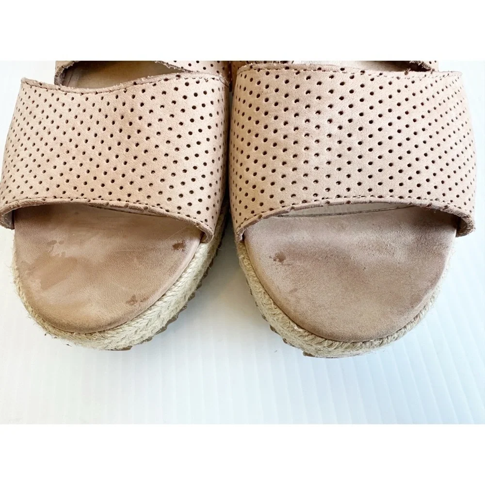 Eileen Fisher Willow Espadrille Wedge Sandals Perforated Leather Size 9 Tan